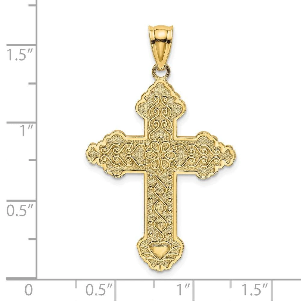 Diamond2Deal 14k Yellow Gold Flower Center Scroll Cross Charm Pendant 3