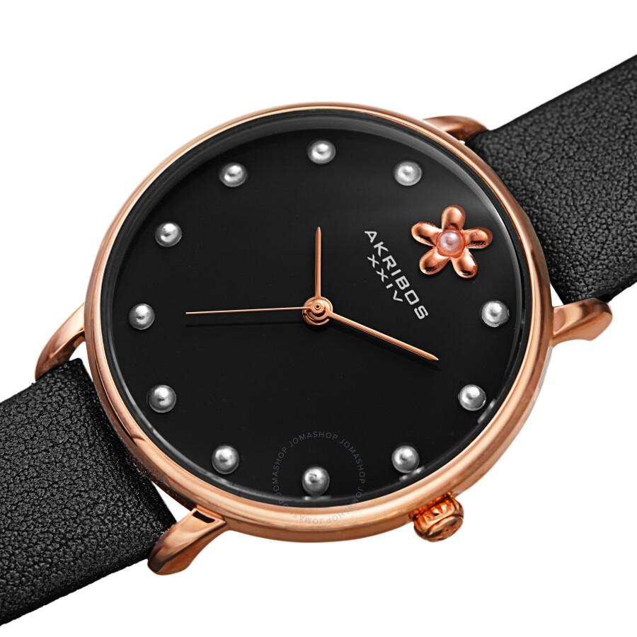 Akribos XXIV Akribos XXIV Quartz Black Dial Black Leather Ladies Watch AK1084BK