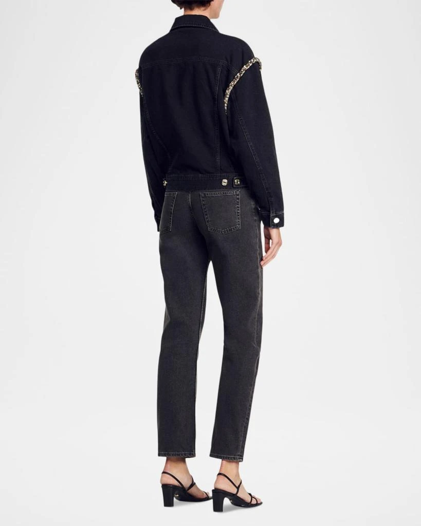 Sandro Paloma Embellished Faded Denim Jacket 4