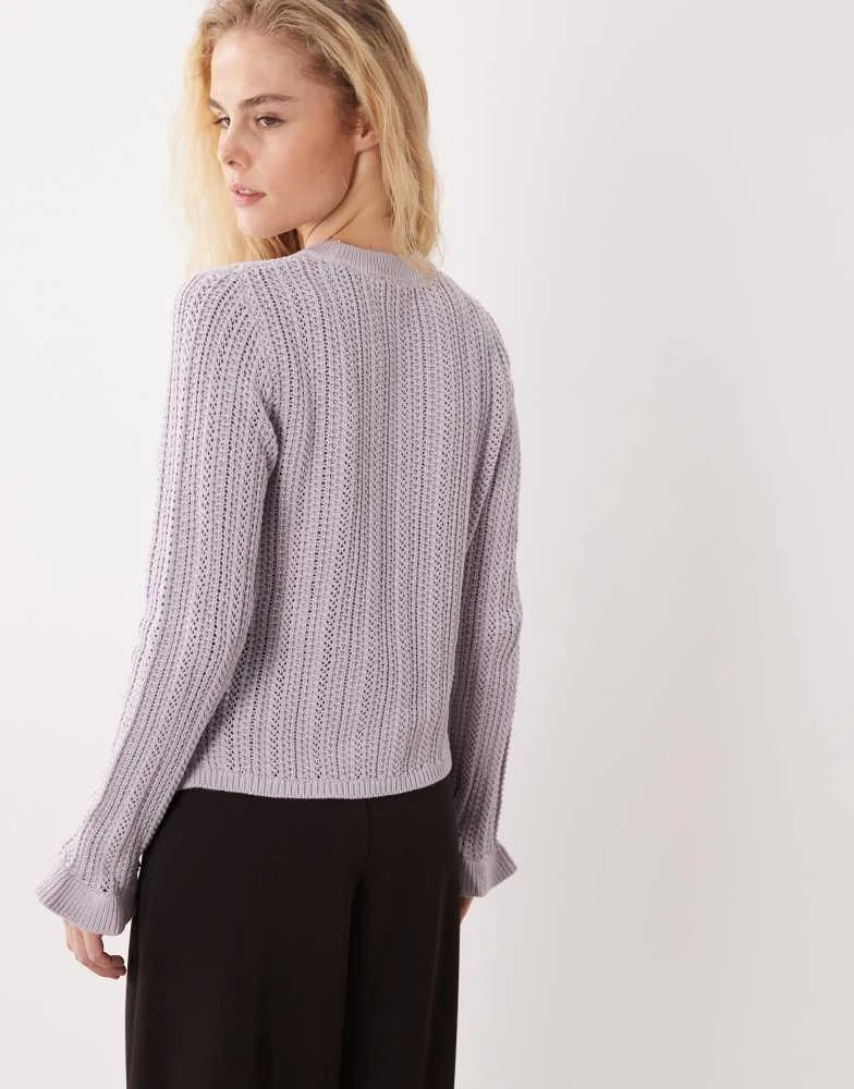 Mango Mango Teen fine knit top with flared sleeves in pastel purple 4