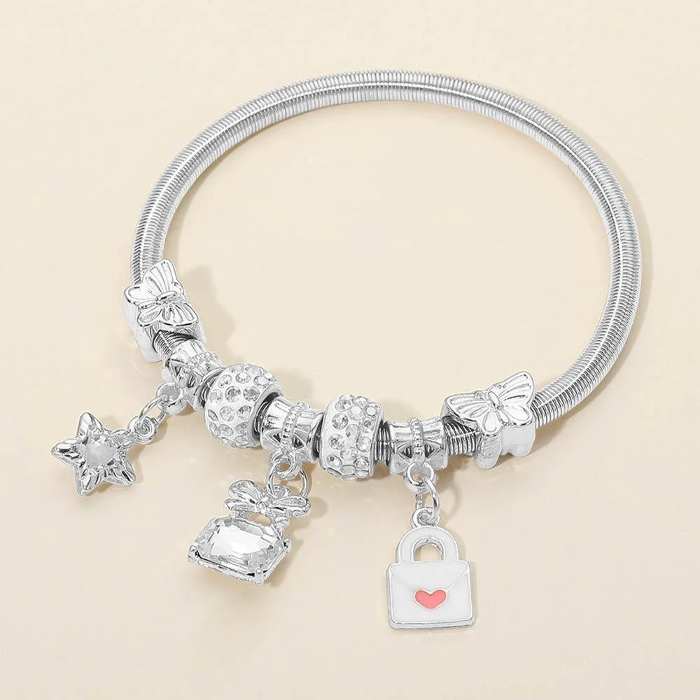 FASHNZFAB 12PCS - Star Bow Loveletter Butterfly Charm Beaded Stretch Bracelets 3