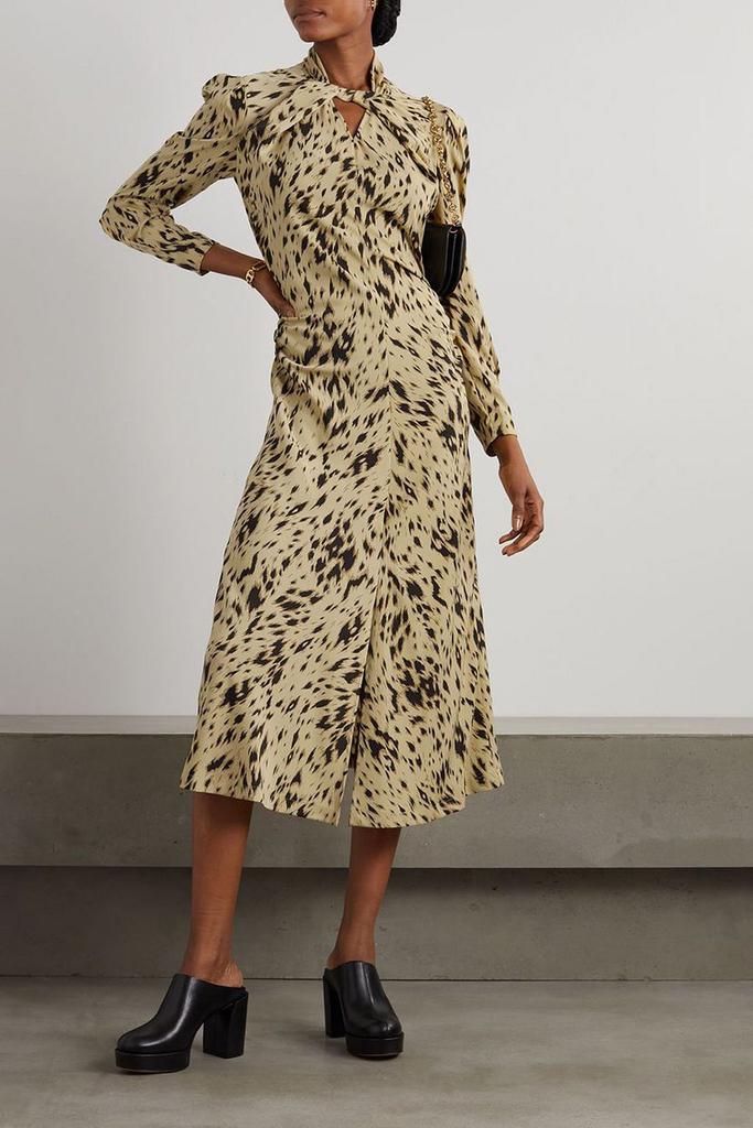 LVIR Twisted ruched leopard-print crepe midi dress