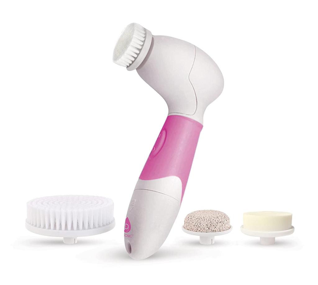 PURSONIC Advanced Facial and Body Cleansing Brush for Removing Makeup & Exfoliating Dead Skin - Includes 4 Multifunction Brush Heads: Facial, Body, Pumice Stone and Sponge (Purple)