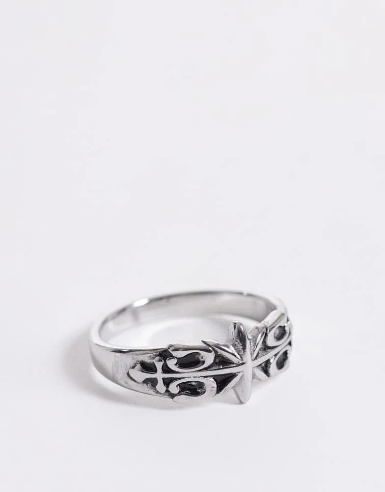 ASOS ASOS DESIGN waterproof stainless steel star and pattern ring in silver