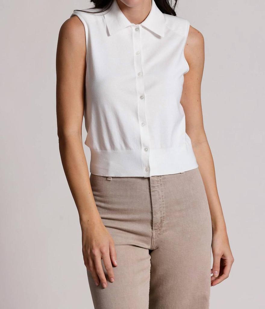 Minnie Rose Minnie Rose - Button Front Sleeveless Polo Top