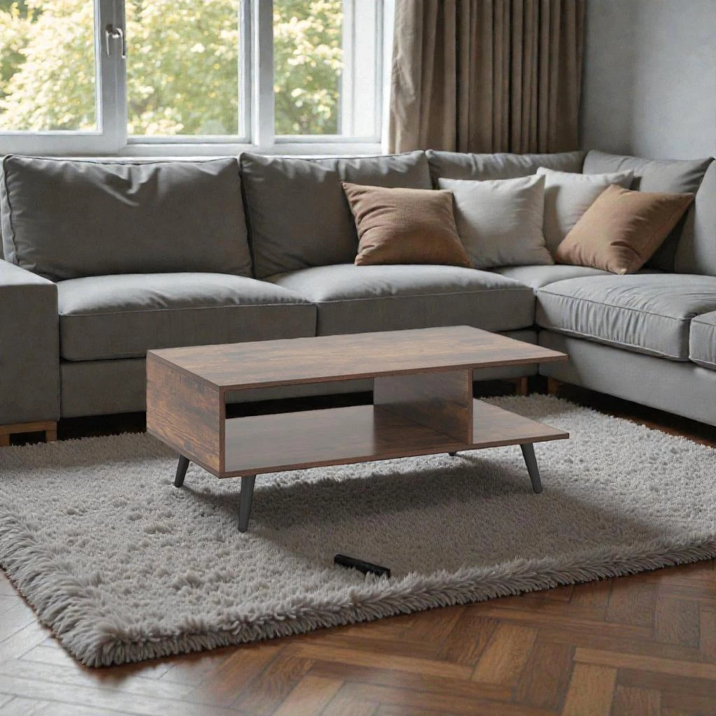 Hivvago Modern Rectangle Accent Table Featuring Two Tiers and Open Storage