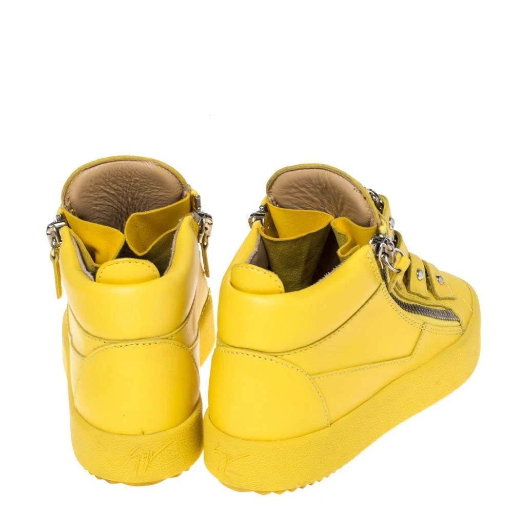 Giuseppe Zanotti Giuseppe Zanotti Yellow Leather Gold Chain Laces Dual Zip Sneakers Size 35 5