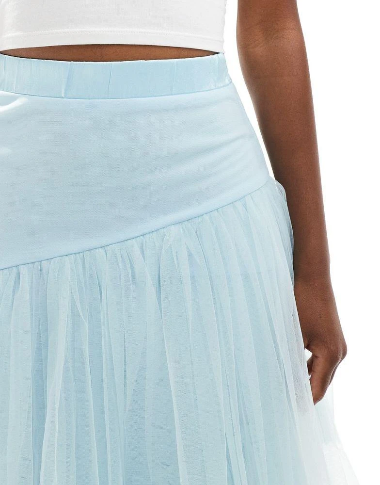 Lace & Beads Lace & Beads asymmetric tulle maxi skirt in sky blue 3