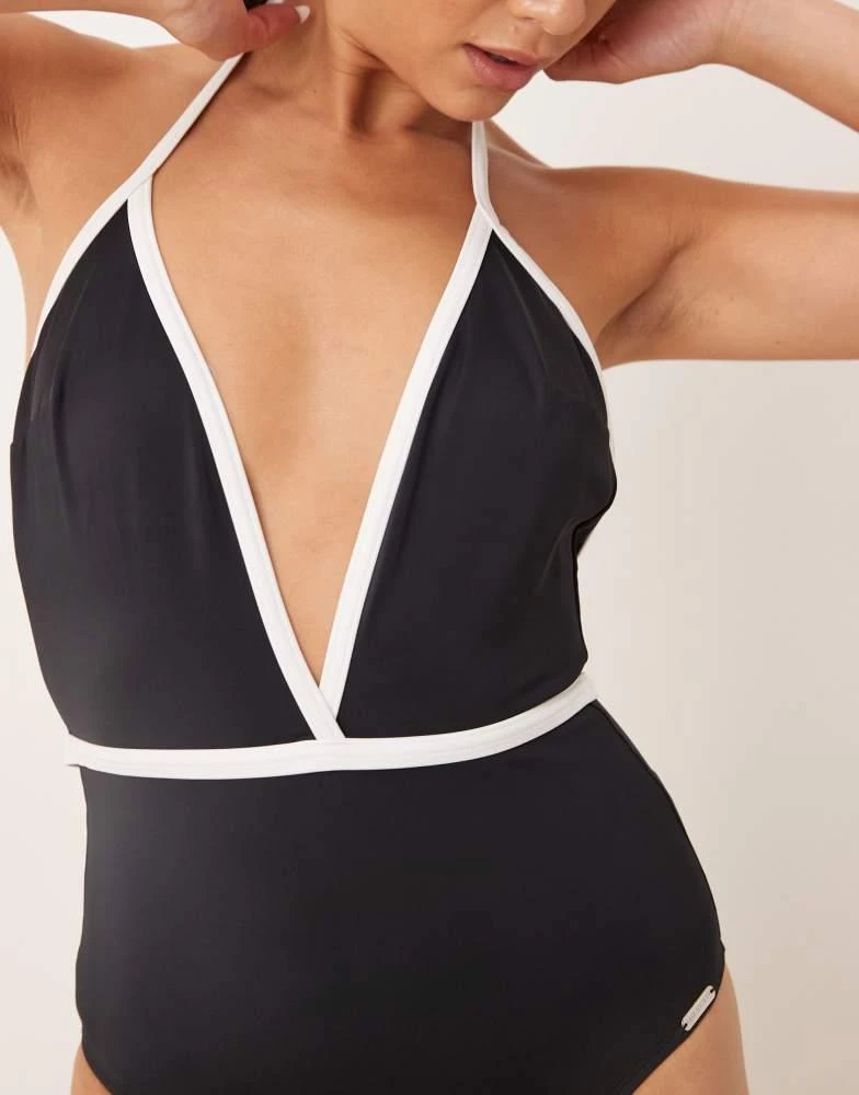 Free Society Free Society contrast plunge swimsuit in black and white 3