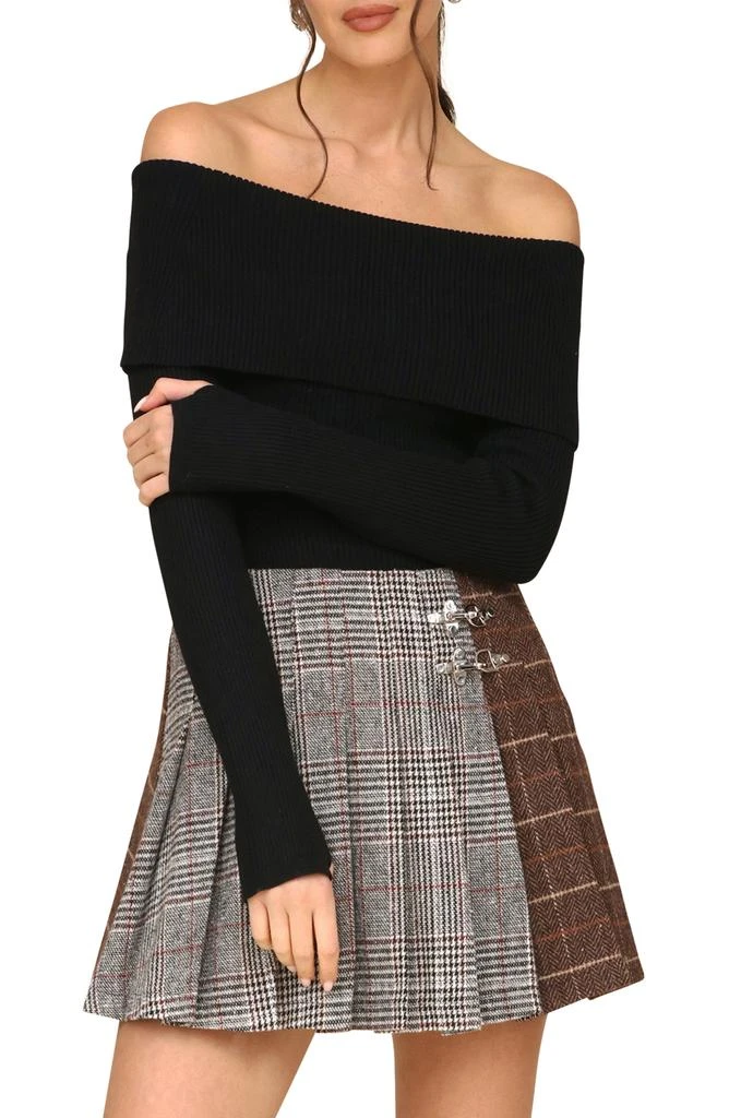 Avec Les Filles Rib Foldover Off the Shoulder Sweater Bodysuit 8