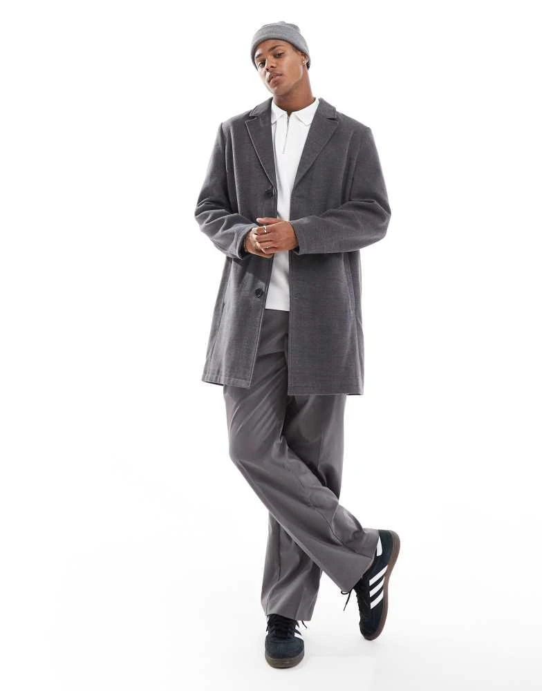 Brave Soul Brave Soul single breasted overcoat in charcoal grey 4