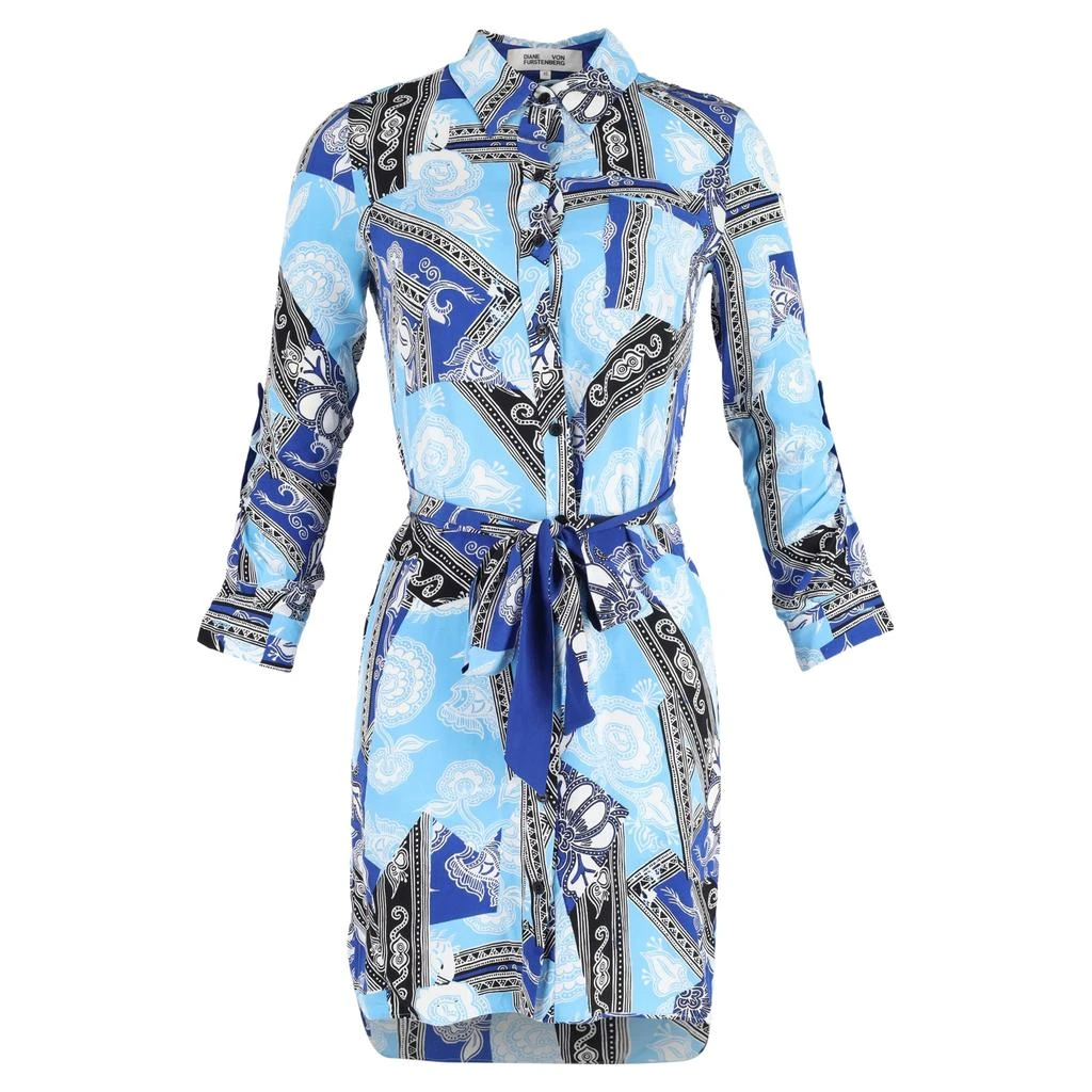 Diane von Furstenberg Diane Von Furstenberg Printed Shirt Dress in Blue Silk 1