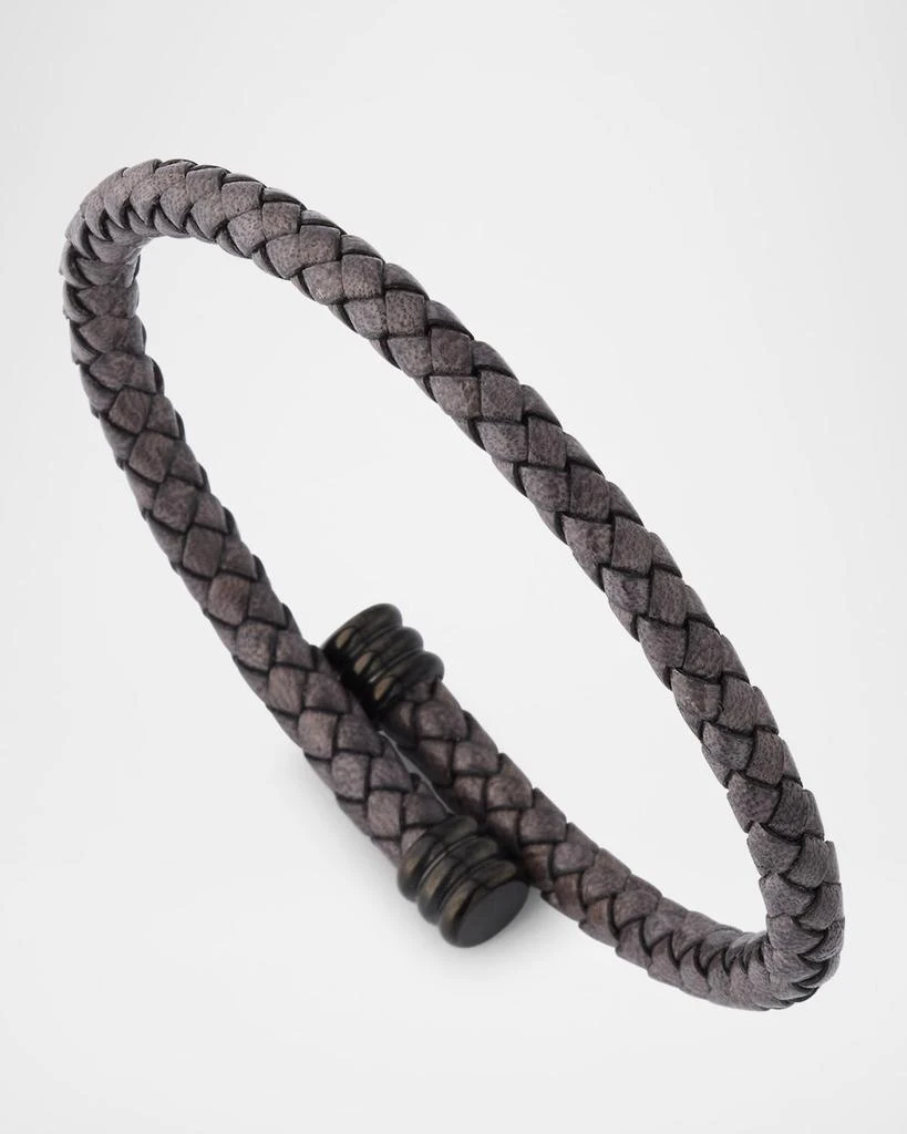 LINK UP Men's Flexible Braided Leather Bracelet with Stainless Steel 5