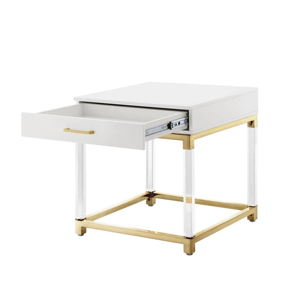 Hivvago 24" White and Gold Wood Acrylic and Stainless Steel Square End Table With Drawer 4