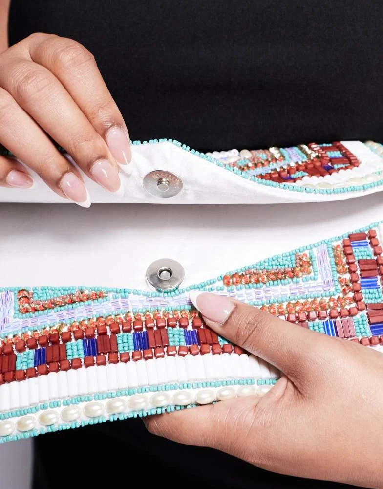 True Decadence True Decadence geometric beaded envelope clutch bag in multi 3