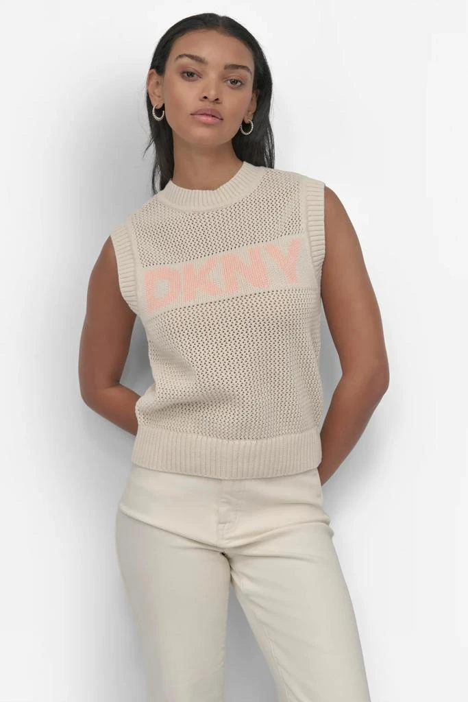 DKNY SLEEVELESS LOGO CREW NECK POINTELLE STITCH 1