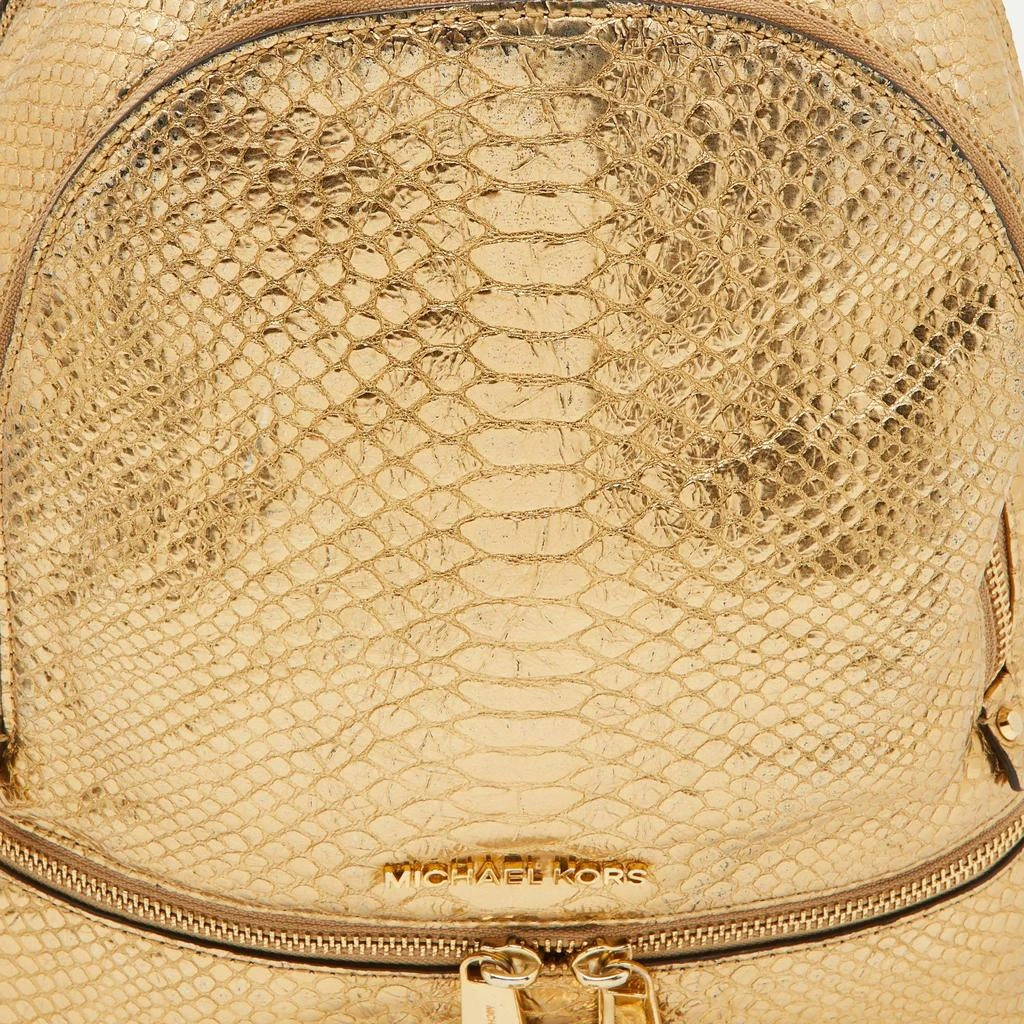Michael Kors Michael Kors Metallic Gold Python Embossed Leather Small Rhea Backpack 6
