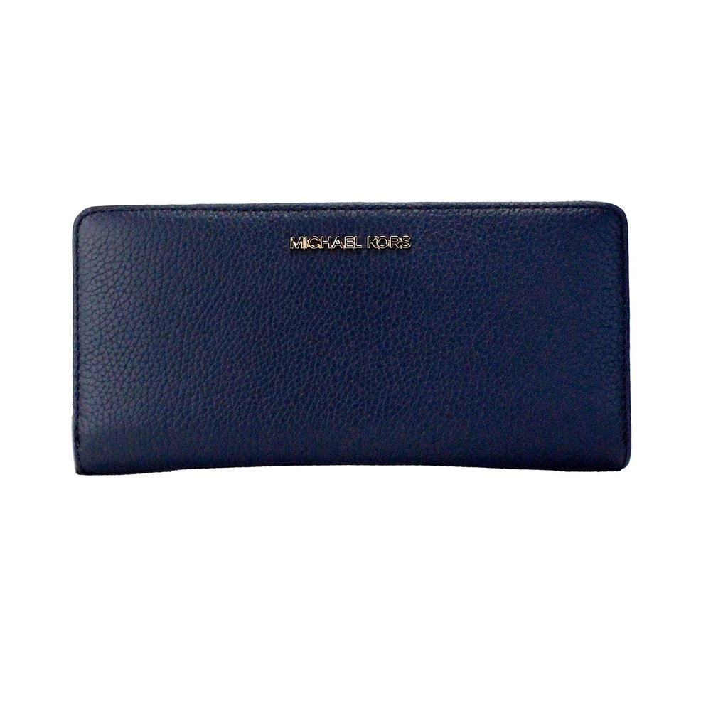 Michael Kors Jet Set Travel Large Navy Pebbled Leather Continental Wrist Wallet 1