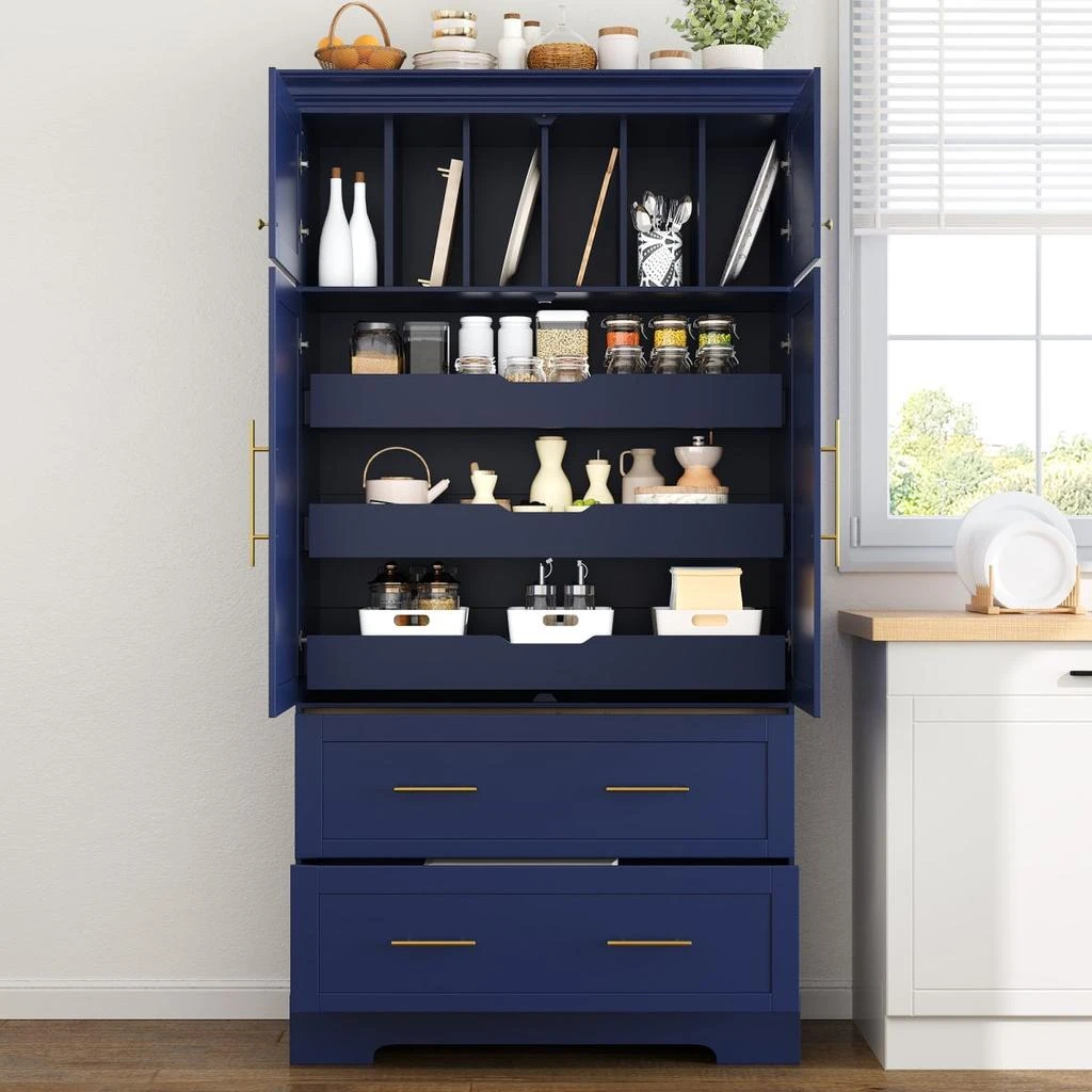 Streamdale Furniture Streamdale Farmhouse 40"x18"x72.6" Kitchen Pantry, 4 Doors, Blue 2