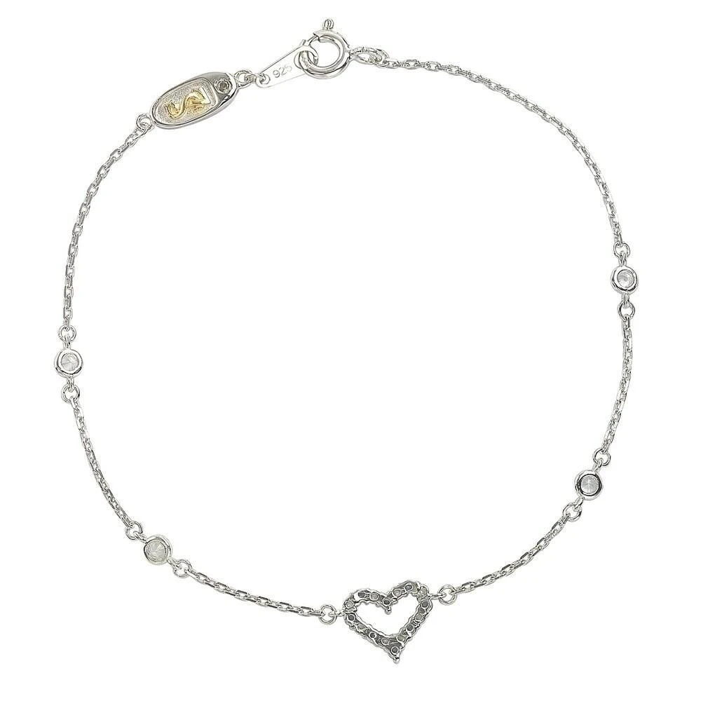 Suzy Levian Sterling Silver Sapphire & Diamond Heart Station Bracelet 2