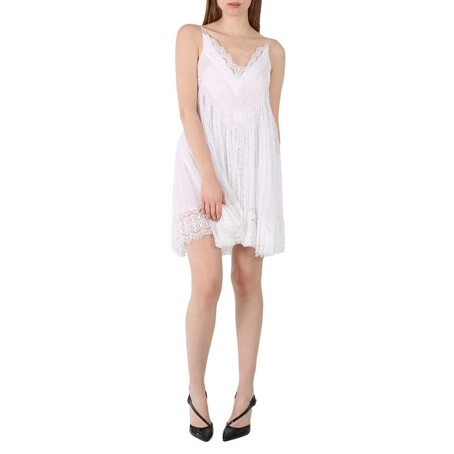 Burberry Ladies Optic White Fishnet And Lace Pleated Dress With Silk Slip 2