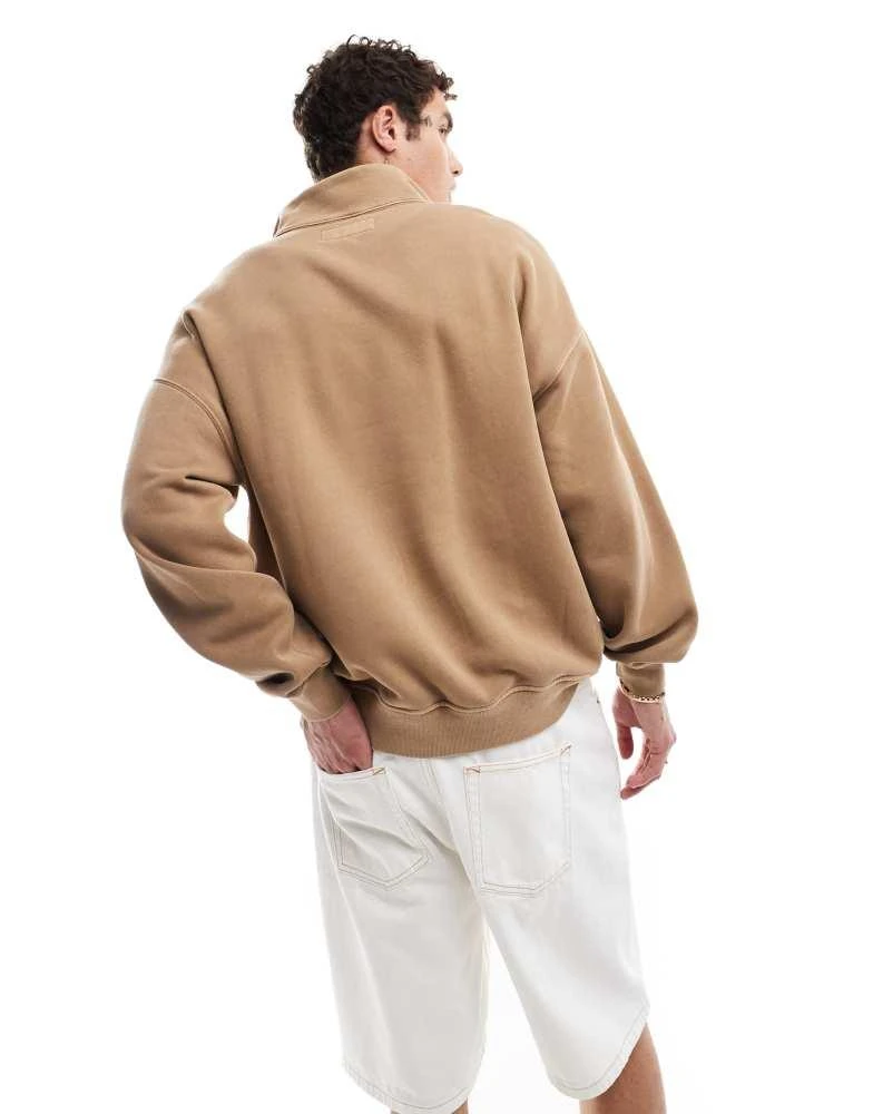Abercrombie & Fitch Abercrombie & Fitch essential half zip sweatshirt in tan 3