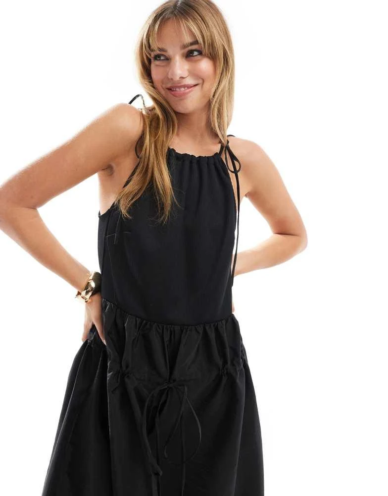 ASOS ASOS DESIGN jersey high neck maxi dress with parachute midi skirt in black 3