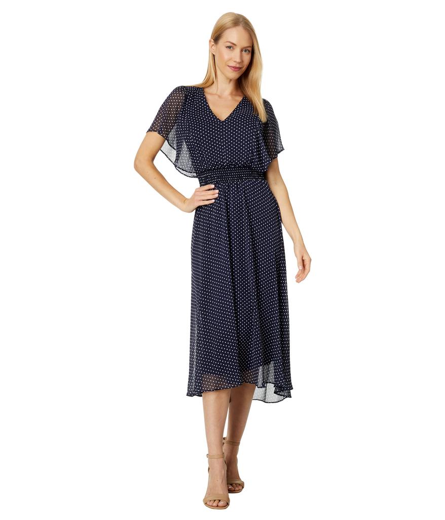 DKNY V-Neck Ruffle Sleeve Midi Dress
