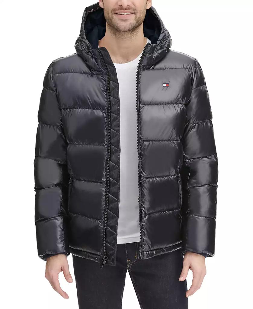 Tommy Hilfiger Men Black Pearlized Performance Hooded Puffer Jacket XL