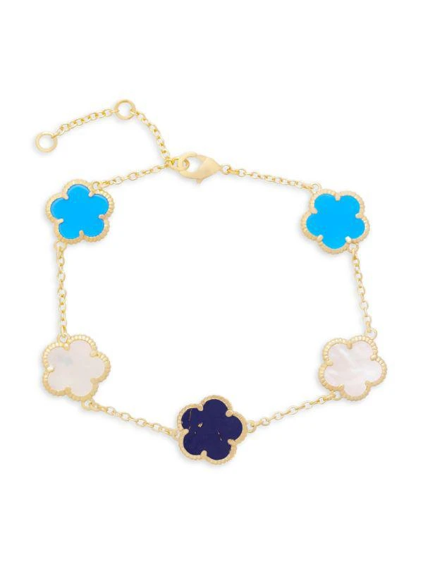 Flower 14K Goldplated, Mother Of Pearl & Agate Bracelet Saks OFF 5TH