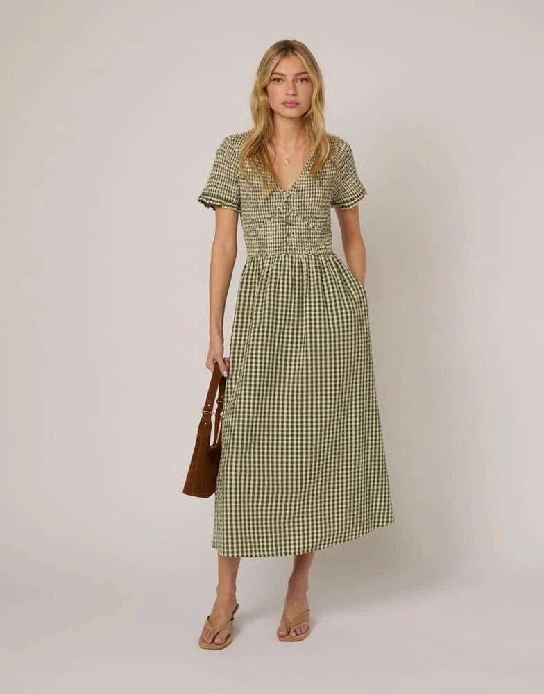 green gingham dress asos Green Check Midi Dress Gingham Tie Waist Collared main image 0