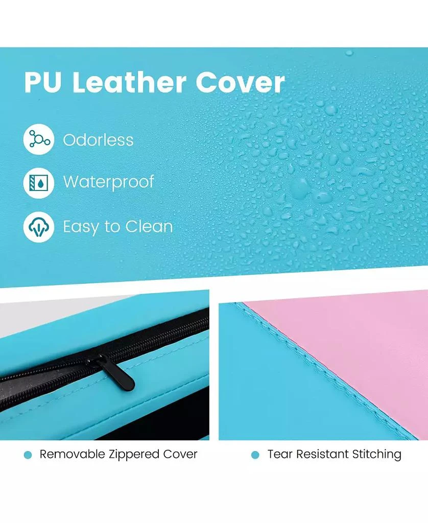GOUUN 4-Panel PU Leather Folding Exercise Mat with Carrying Handles-Pink 
Blue 8