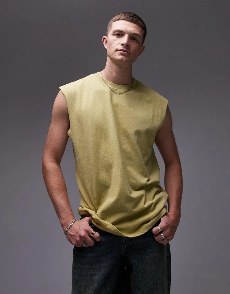 Topman Topman oversized fit sleeveless t-shirt in washed yellow 1
