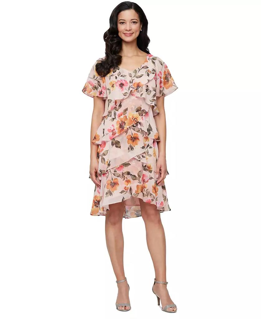 SL Fashions Women's Printed V-Neck Asymmetric-Ruffle-Trim Dress