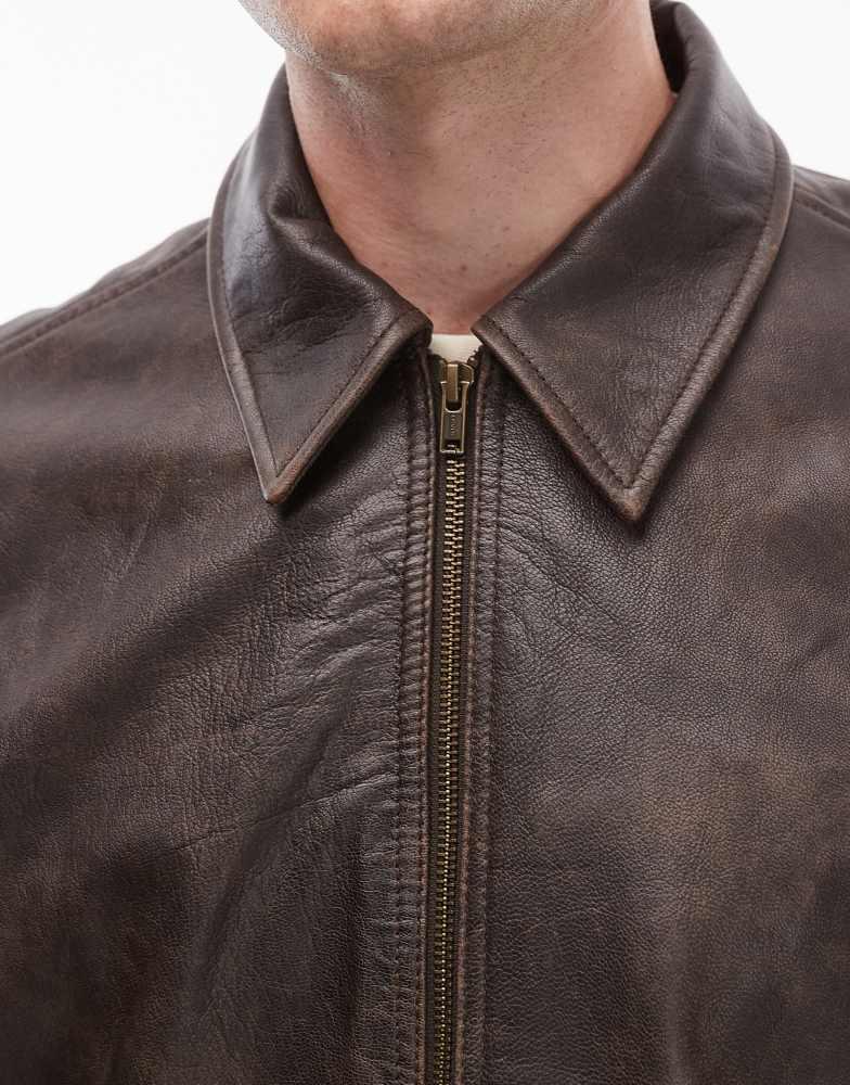 Levi's Levi's clayton leather aviator jacket in brown - Free