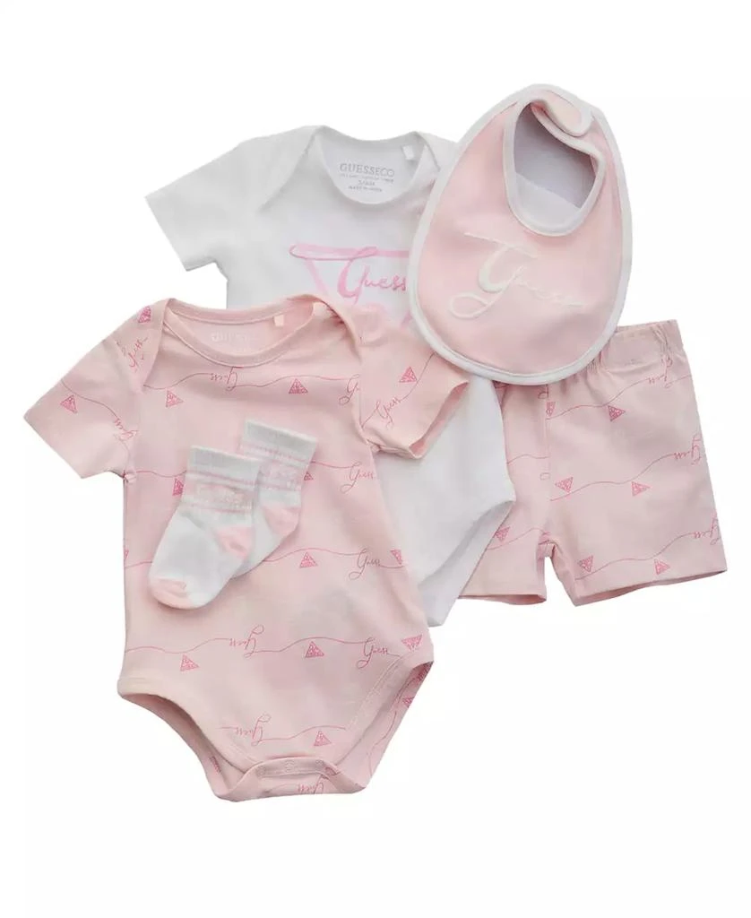 GUESS Baby Girls 5-Piece Bodysuits, Shorts, Bib, and Socks Set 1