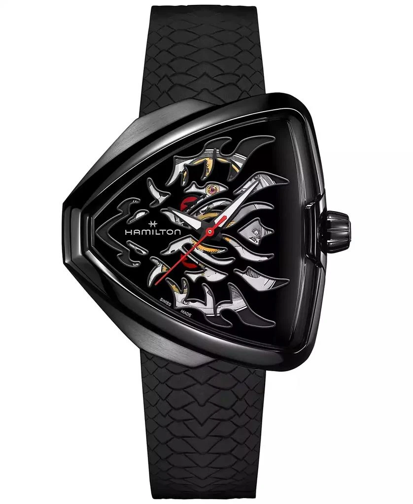 Hamilton Men's Swiss Automatic Ventura Elvis80 Dragon Black Rubber Strap Watch 43x45mm 1