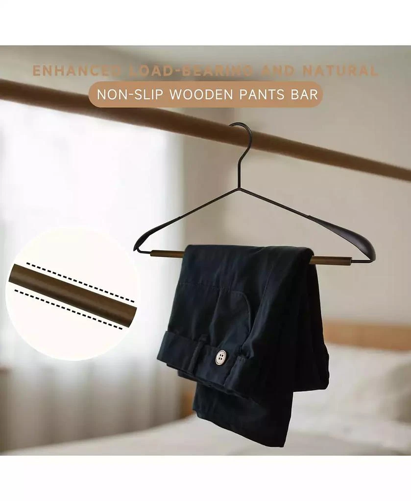 BP4U ASUS 24-Pack Heavy Duty Metal Wide Shoulder Suit Hangers with Pants Bar, Welded Coat Hangers with Beech Wood Trouser Bar 4