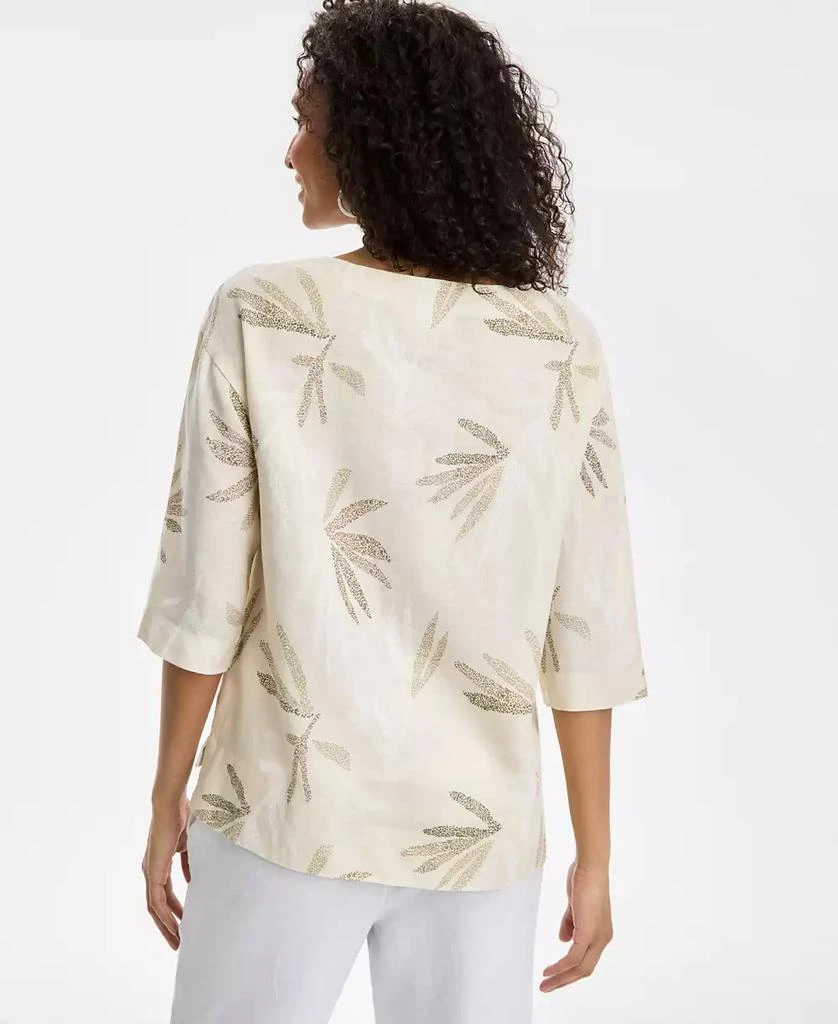 Charter Club Women's Palm-Print 100% Linen Top, Exclusively at Macy's 4