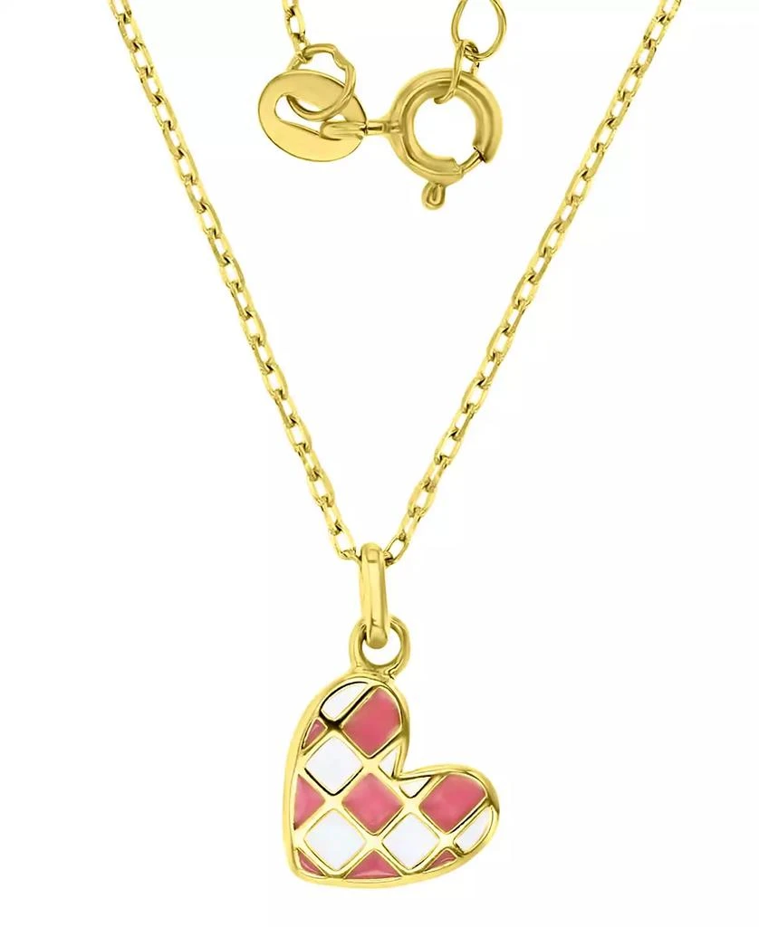 Macy
s Enamel Heart Checkerboard Pattern Pendant Necklace in 14k Gold-Plated Sterling Silver, 13" + 2" extender