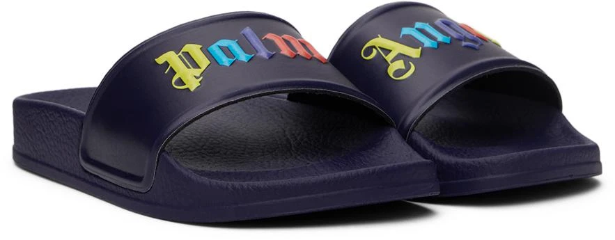 Palm Angels Kids Navy Colors Logo Pool Slides 4