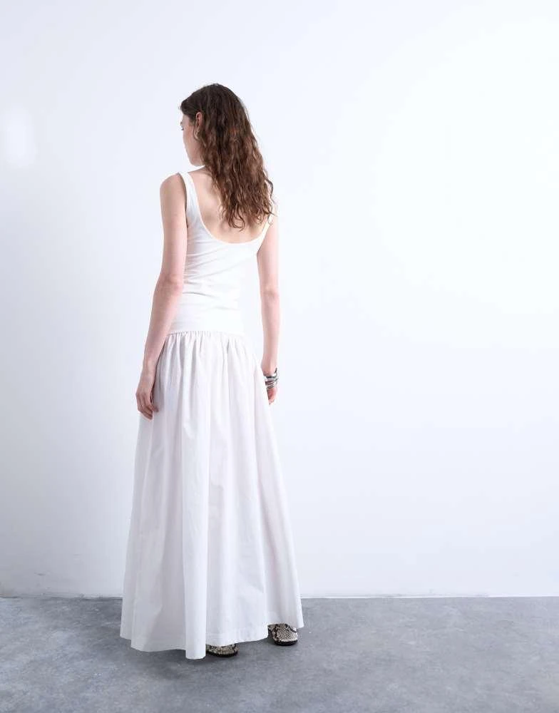 Topshop Topshop poplin mix scoop neck maxi dress in white 3