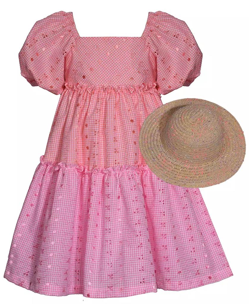 Bonnie Jean Toddler Girls 2-Piece Tiered Eyelet Dress and Matching Hat Set