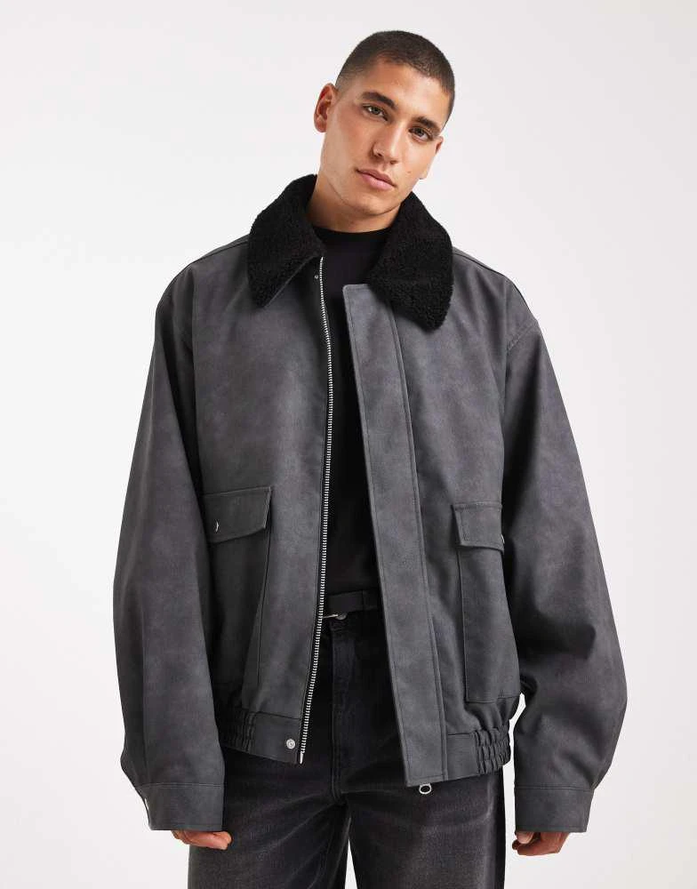 ASOS ASOS DESIGN bomber with contrast borg collar in grey