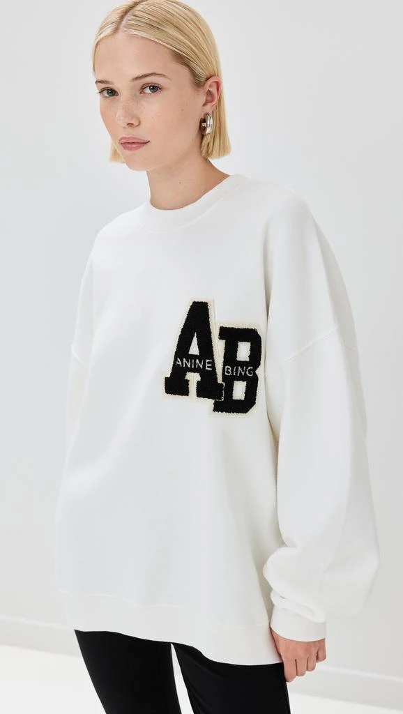 ANINE BING Miles Sweatshirt Letterman Off White 7