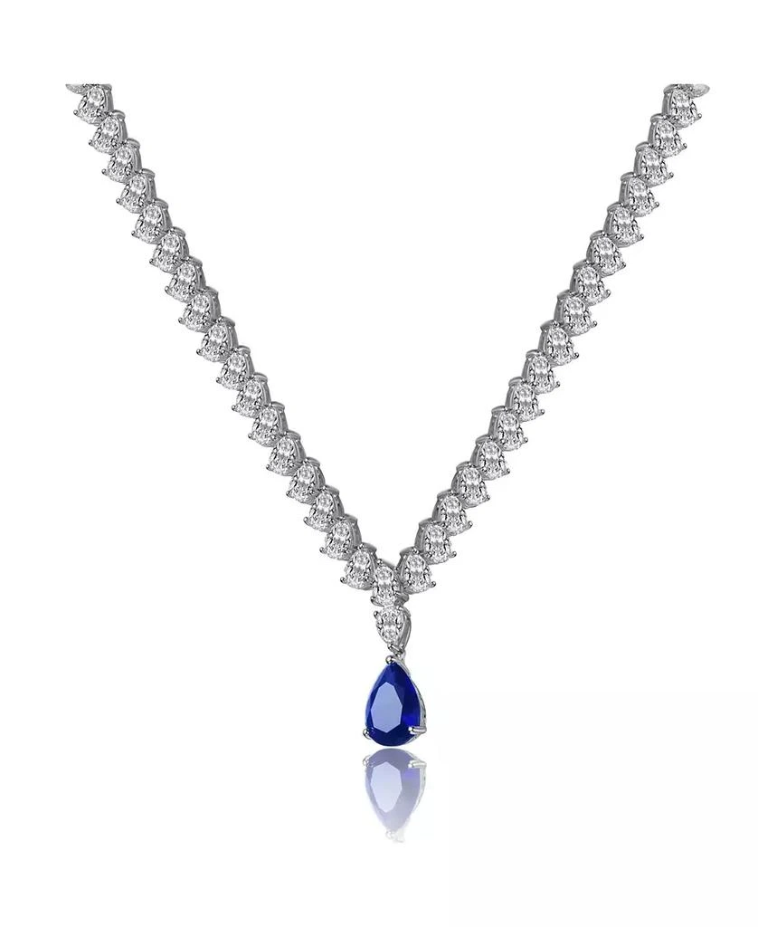 Rachel Glauber White Gold Plated with Blue and Clear Cubic Zirconia Statement Necklace 3