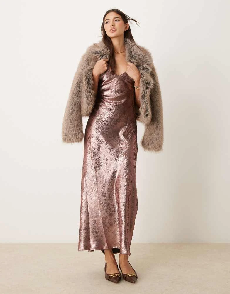 Miss Selfridge Miss Selfridge metallic maxi slip dress in pink 1
