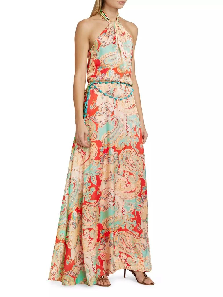 AMUR Collie Paisley Satin Halter Gown 4