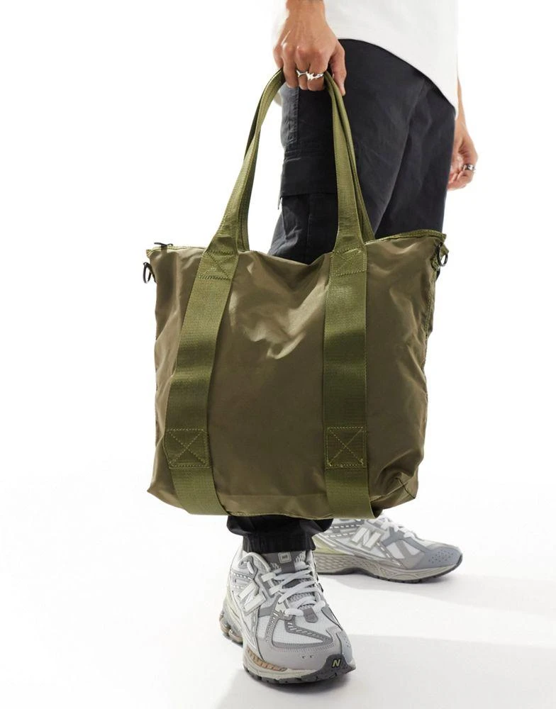 ASOS ASOS DESIGN nylon tote bag in khaki 2