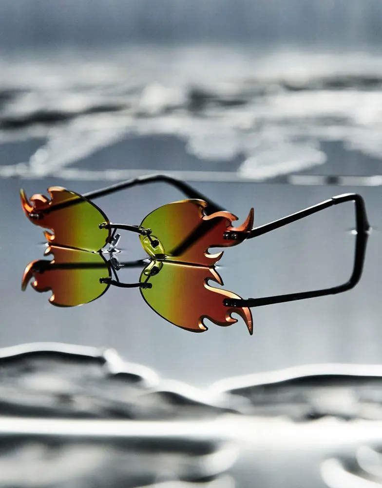 ASOS DESIGN ASOS DESIGN rimless fashion sunglasses with flame design in red ombre